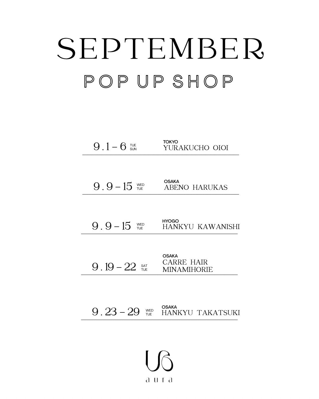 POPUP schedule for September